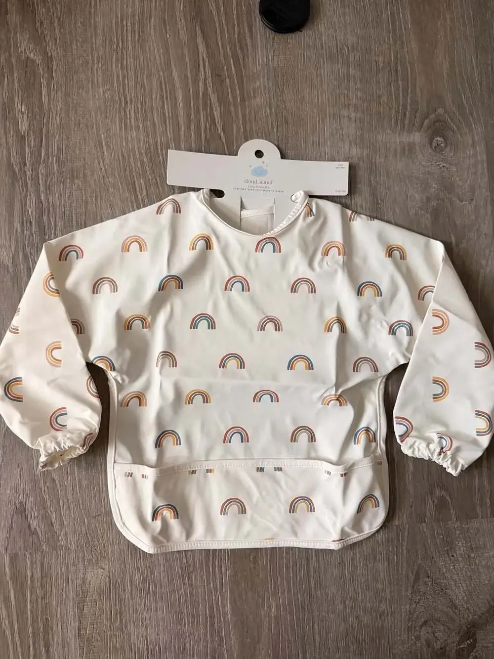 Cloud Island Long-Sleeve Bib - Rainbow Pattern - Size 6M+
